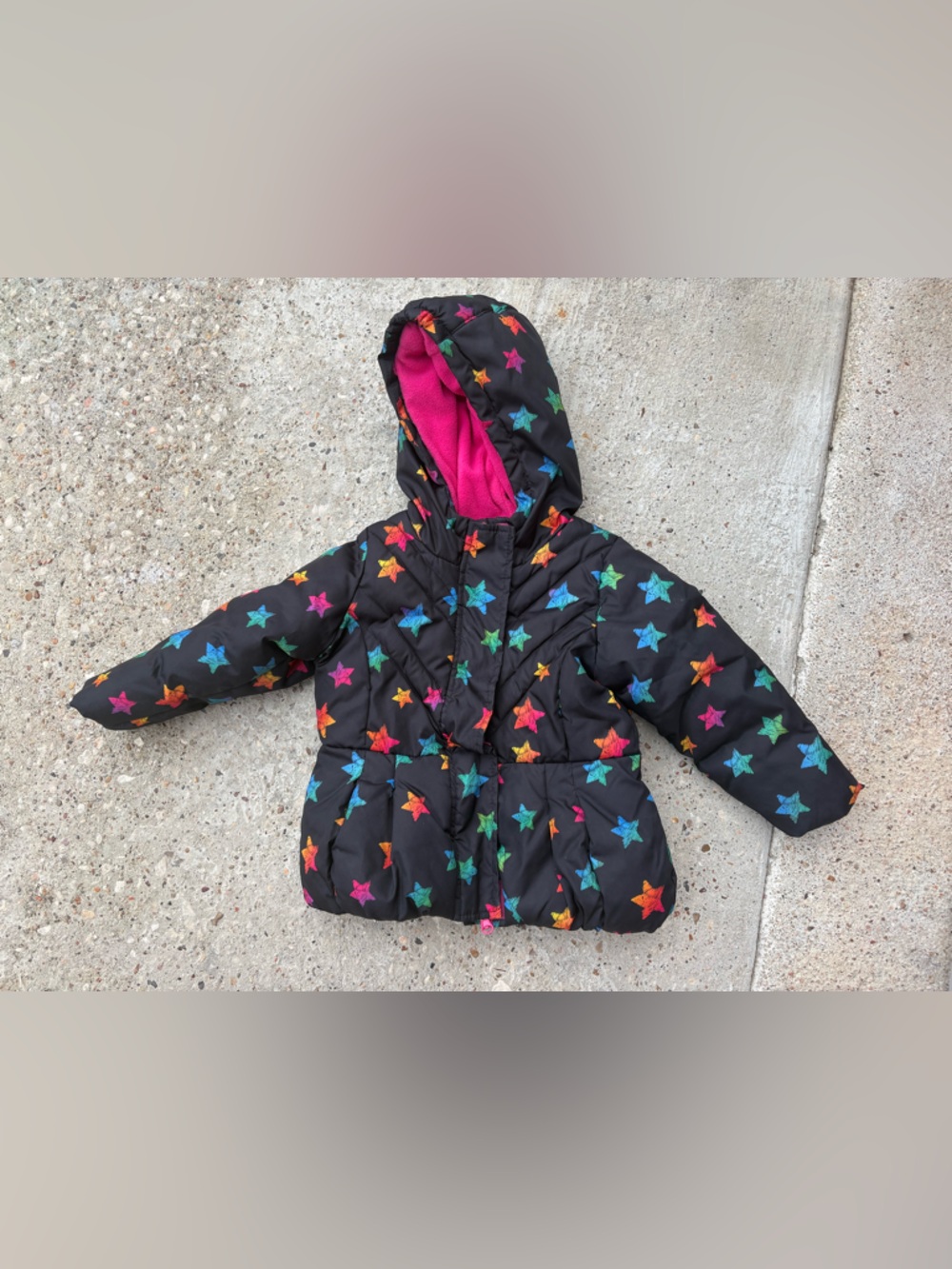 okie dokie Black Star-Print Puffer Jacket with Bright Lining